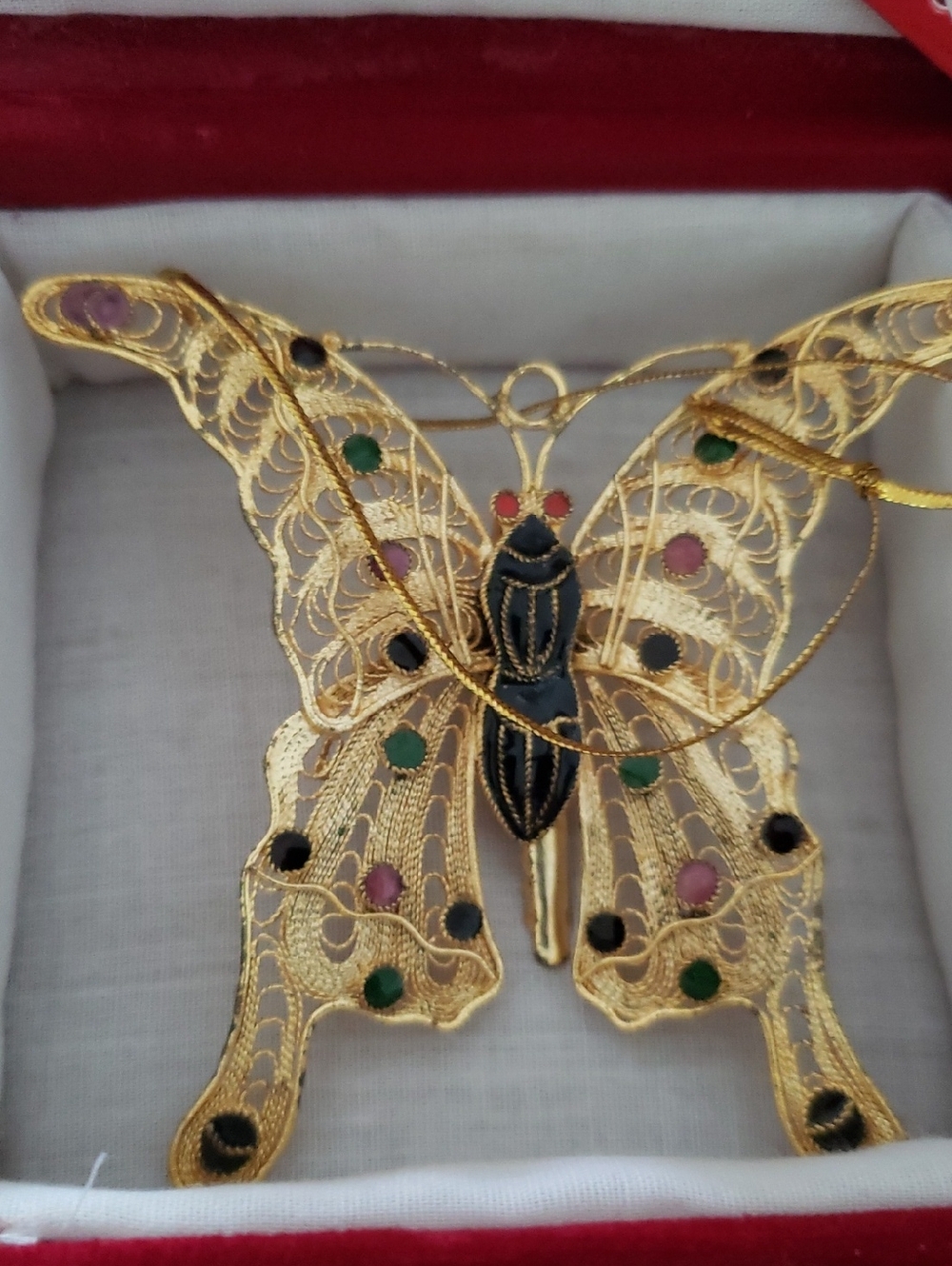NWT-Dillards Gold Butterfly Cloisonne Ornaments (Set of 2) - Picture 5 of 6